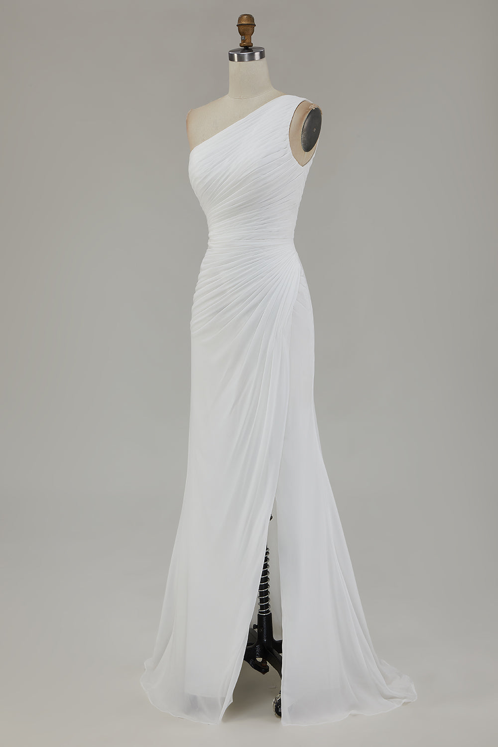 Ivory One Shoulder Long Sheath Beach Engagement Dress with Slit