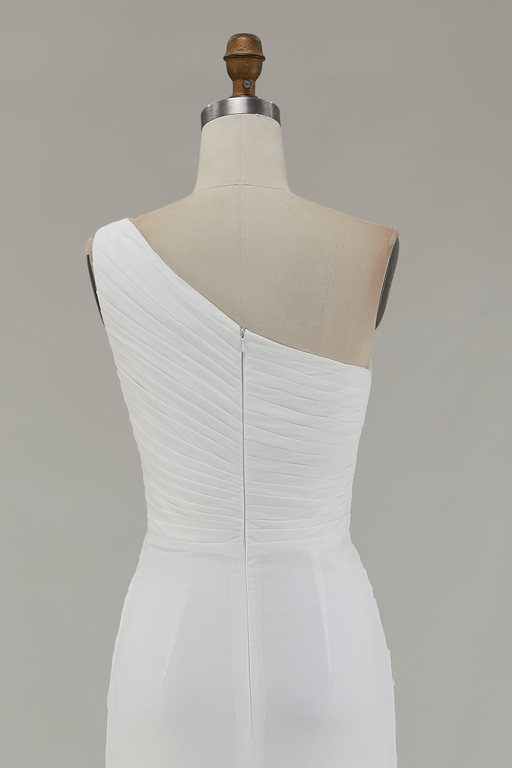 Ivory One Shoulder Long Sheath Beach Engagement Dress with Slit