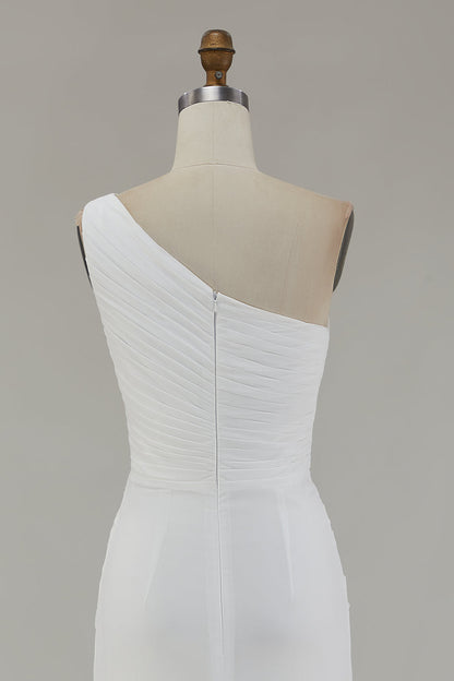 Ivory One Shoulder Long Sheath Beach Engagement Dress with Slit