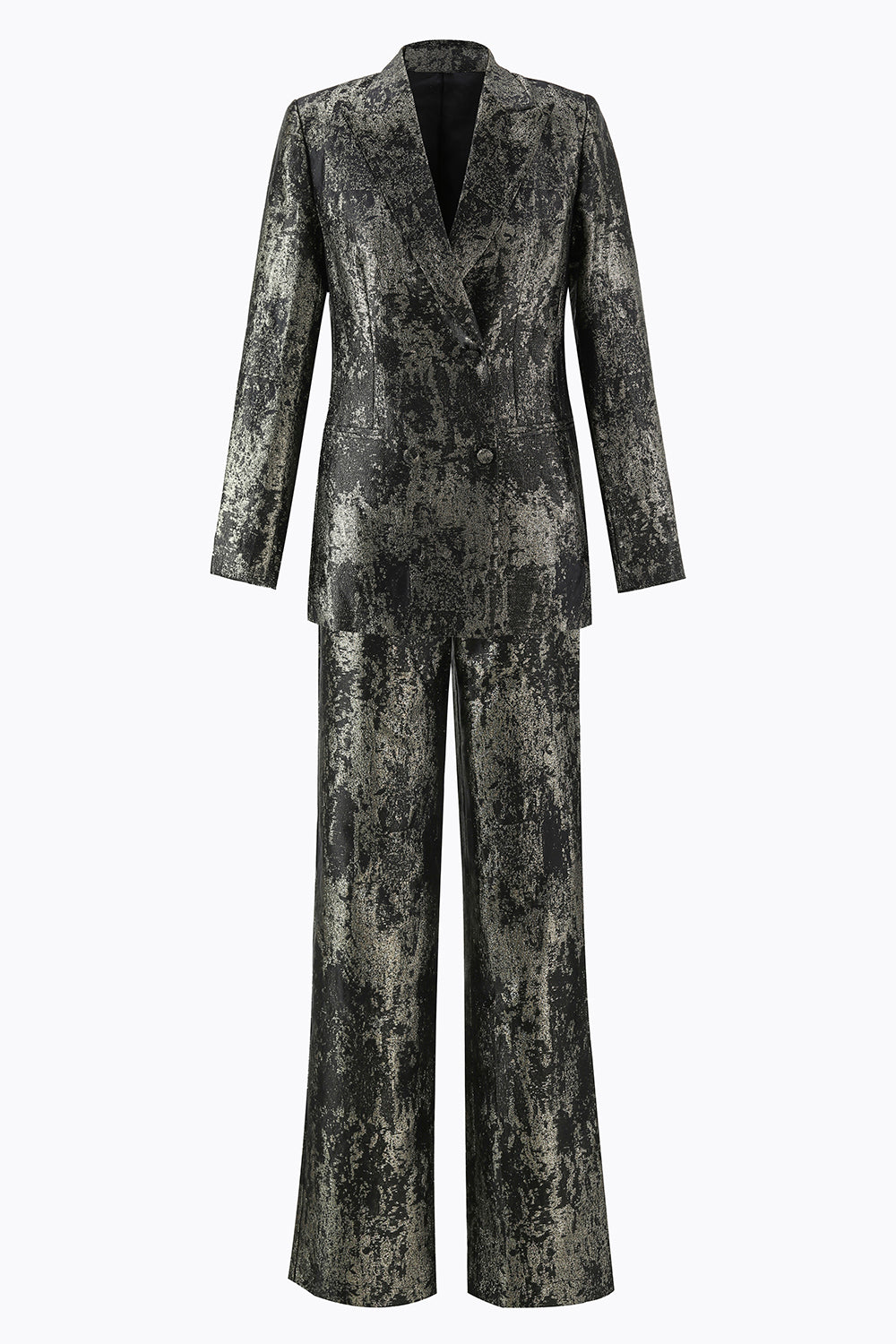 Black and Gold 2 Piece Peak Lapel Double Breasted Women's Prom Suit