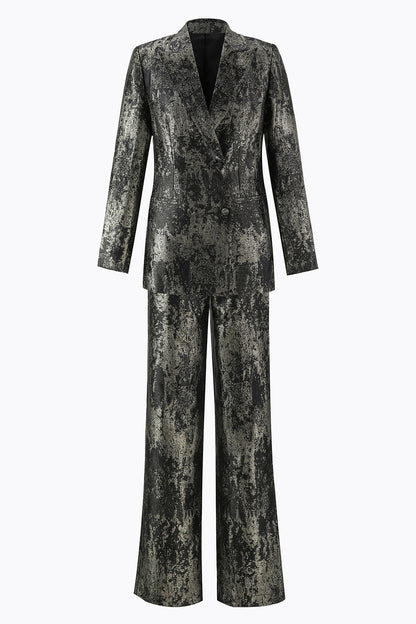 Black and Gold 2 Piece Peak Lapel Double Breasted Women's Prom Suit