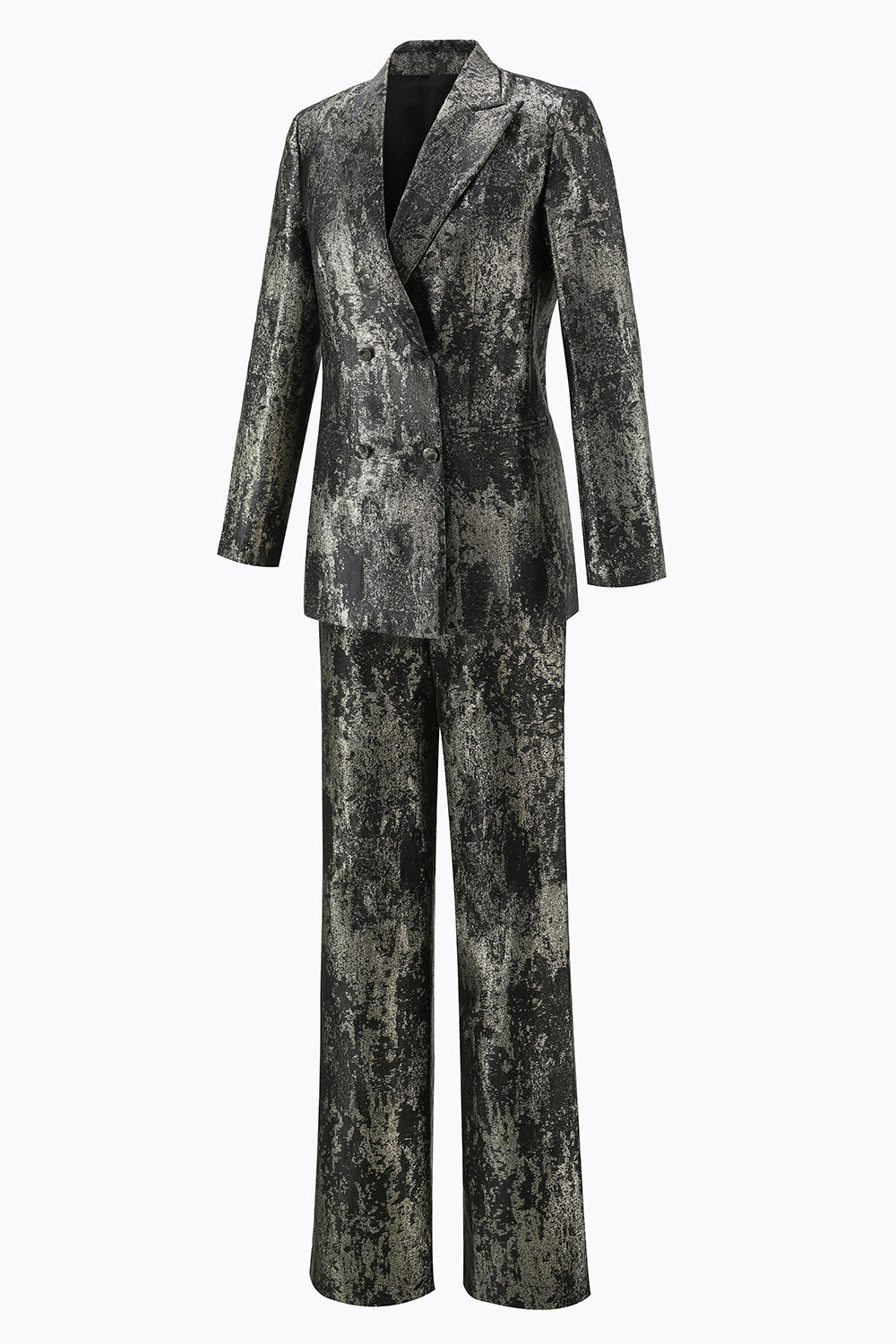 Black and Gold 2 Piece Peak Lapel Double Breasted Women's Prom Suit