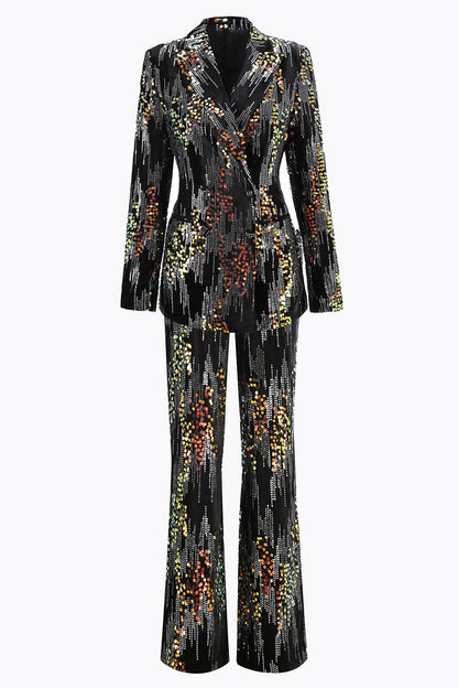 Sparkly Black Peak Lapel 2 Piece Women's Prom Suit