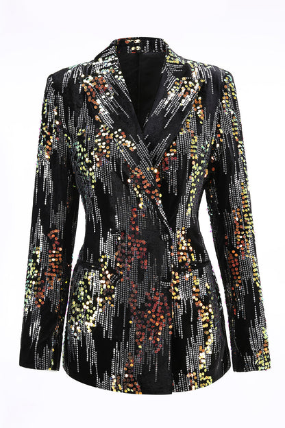 Sparkly Black Peak Lapel 2 Piece Women's Prom Suit