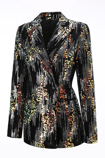 Sparkly Black Peak Lapel 2 Piece Women's Prom Suit