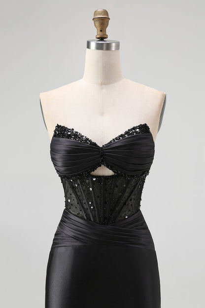 Strapless Sequin Black Corset Mermaid Prom Dress