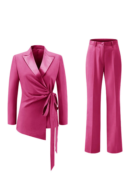 Lilac Peak Lapel Ruched Women Suits with Sash