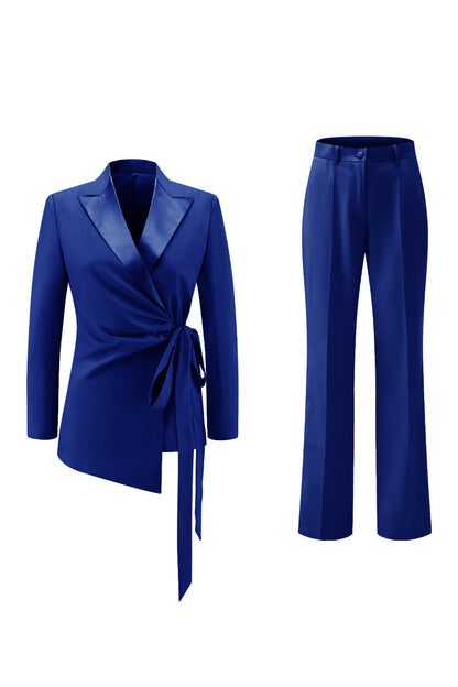 Lilac Peak Lapel Ruched Women Suits with Sash