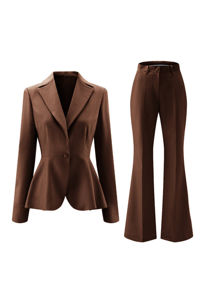 Grey Green Slim Fit 2-piece Women Suits with Button