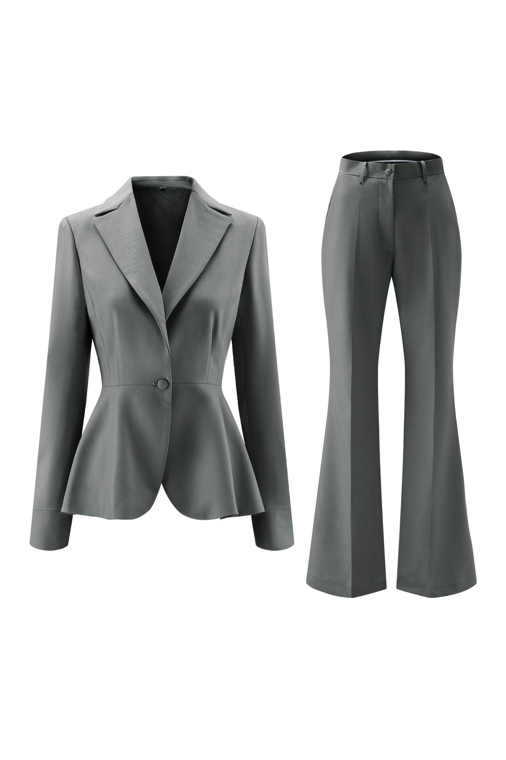 Grey Green Slim Fit 2-piece Women Suits with Button