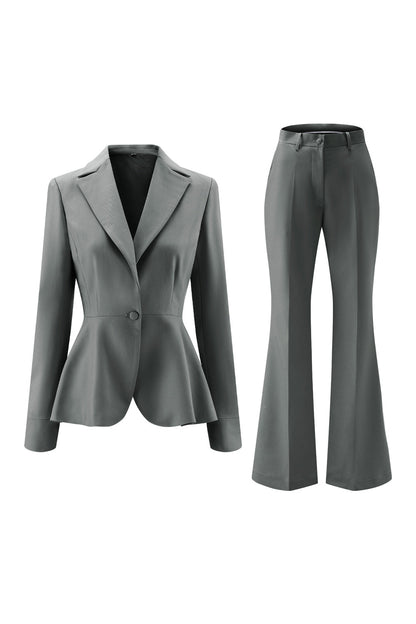 Grey Green Slim Fit 2-piece Women Suits with Button