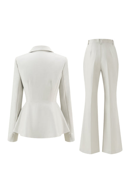 Grey Green Slim Fit 2-piece Women Suits with Button