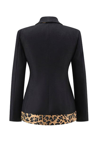 Black Leopard print Slim Fit 2-piece Women Suits