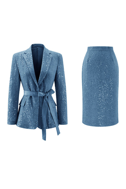 Pink Sequin 2 Pieces Notched lapel Midi Prom Suits