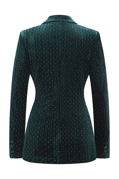 Dark Green Beaded Peaked lapel 2 Pieces Prom Suits