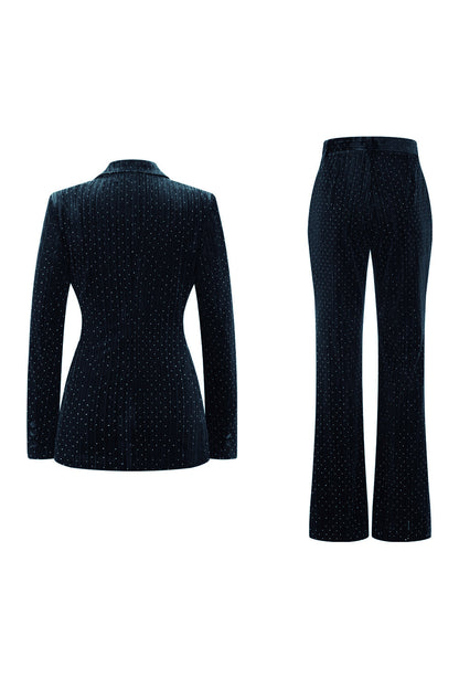 Dark Green Beaded Peaked lapel 2 Pieces Prom Suits