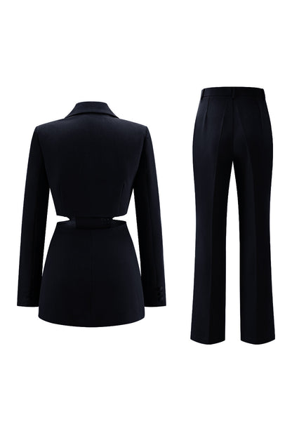 Grey Blue Notched Lapel 2 Pieces Cut Out Prom Suits