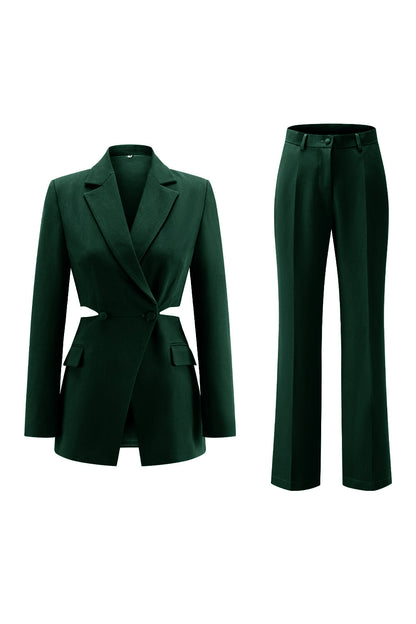 Grey Blue Notched Lapel 2 Pieces Cut Out Prom Suits