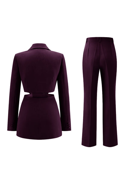 Grey Blue Notched Lapel 2 Pieces Cut Out Prom Suits