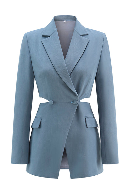 Grey Blue Notched Lapel 2 Pieces Cut Out Prom Suits