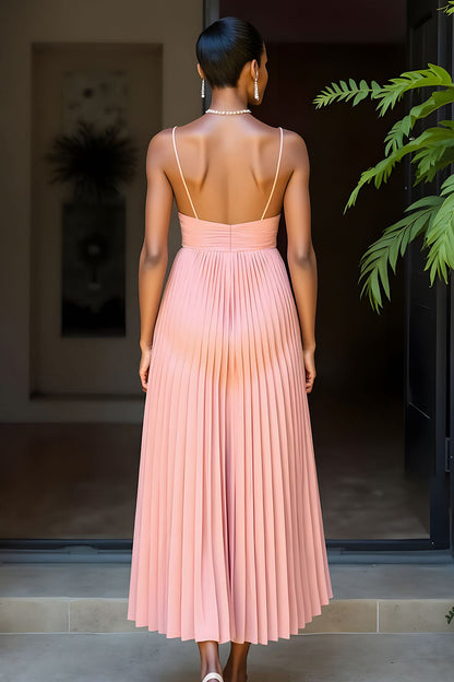 Sunset Pleated A Line Spaghetti Straps Bridesmaid Dress