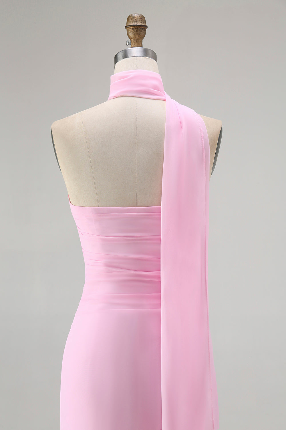 Sheath One Shoulder Blush Long Bridesmaid Dress with Streamer