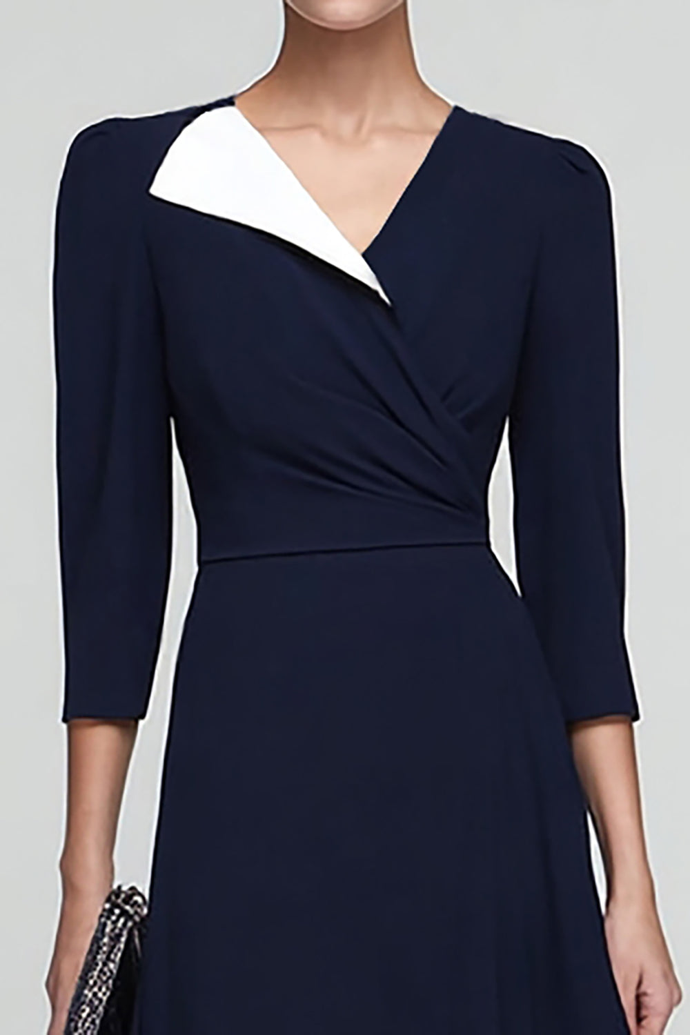 Black and White V-Neck A Line Midi Work Dress