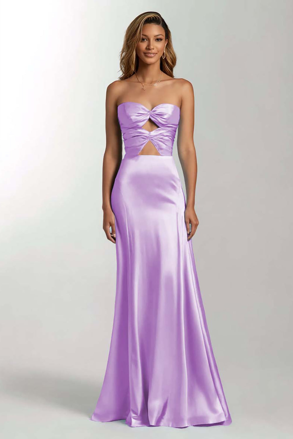Sky Blue Mermaid Cut Out Satin Strapless Formal Dress