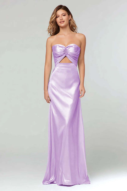 Strapless Sheath Cut Out Sky Blue Long Formal Dress