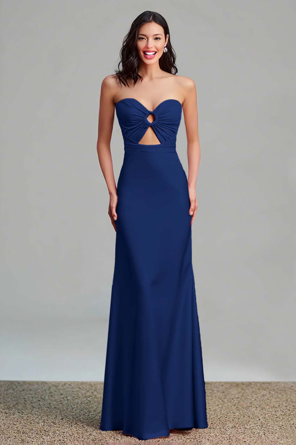 Pink Satin Cut Out Sheath Strapless Long Formal Dress