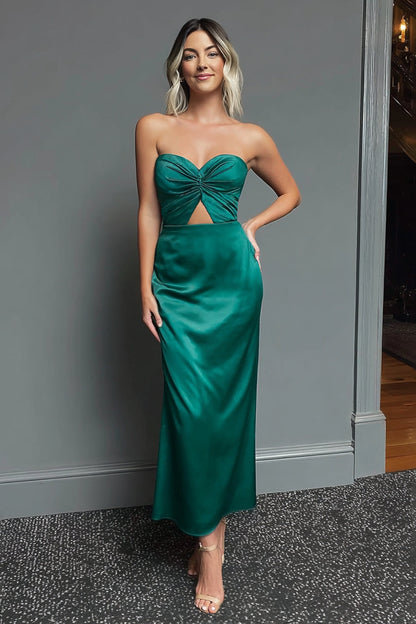 Dark Green Sweetheart Cut Out Sheath Midi Formal Dress