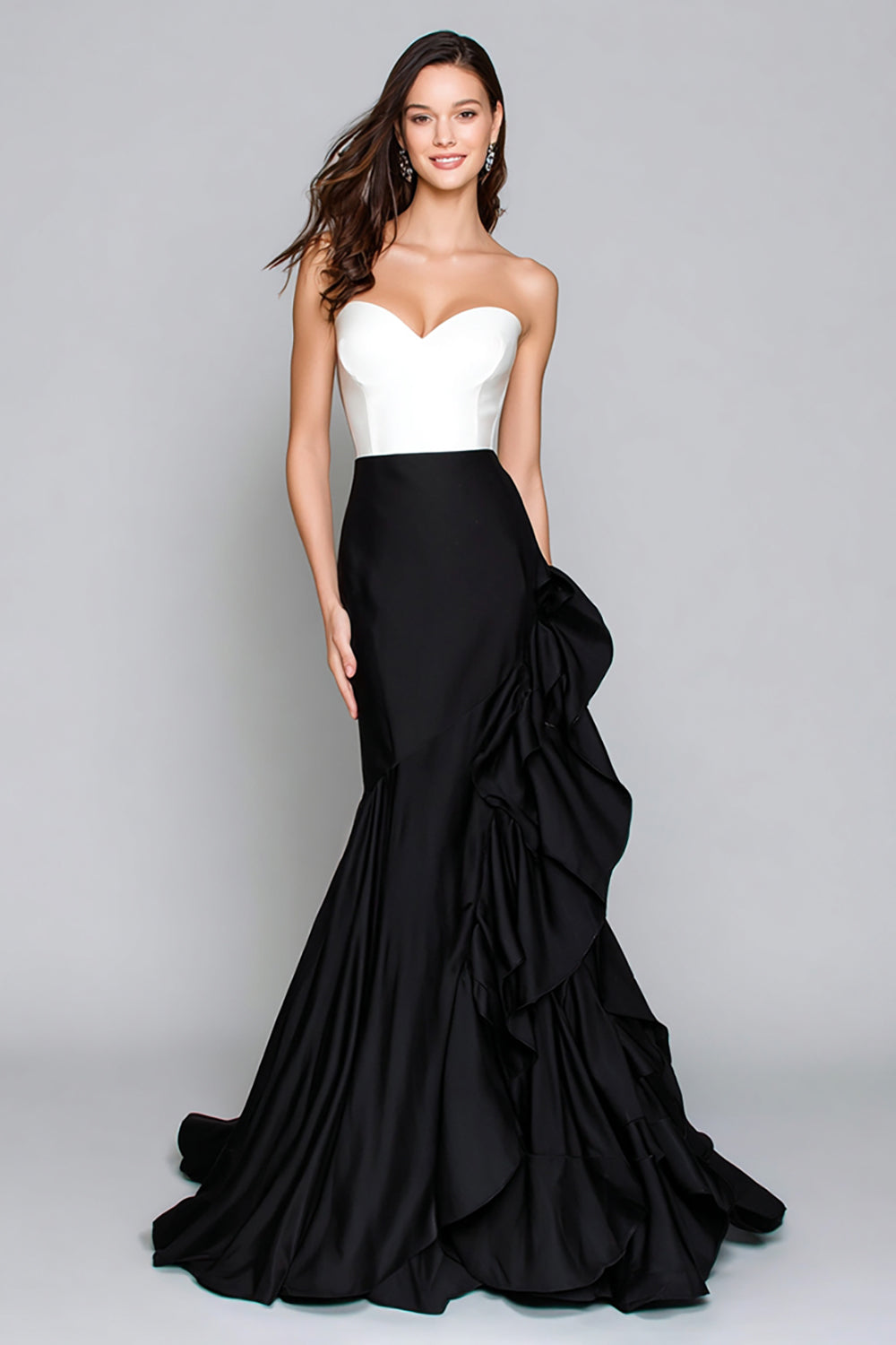 Black and White Mermaid Sweetheart Fomal Dress with Ruffles