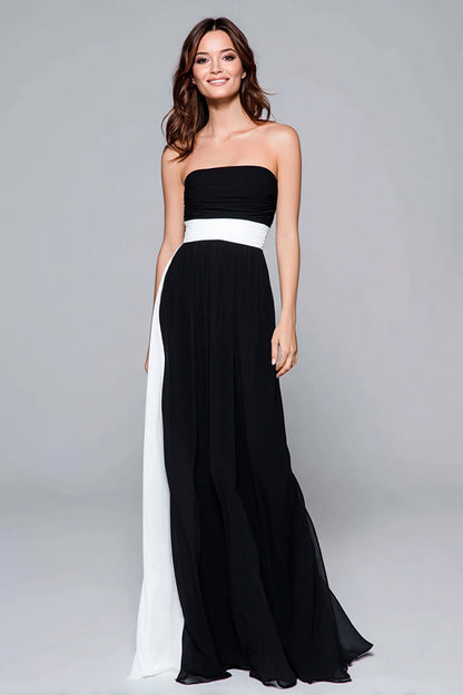 Black and White A Line Strapless Long Formal Dress