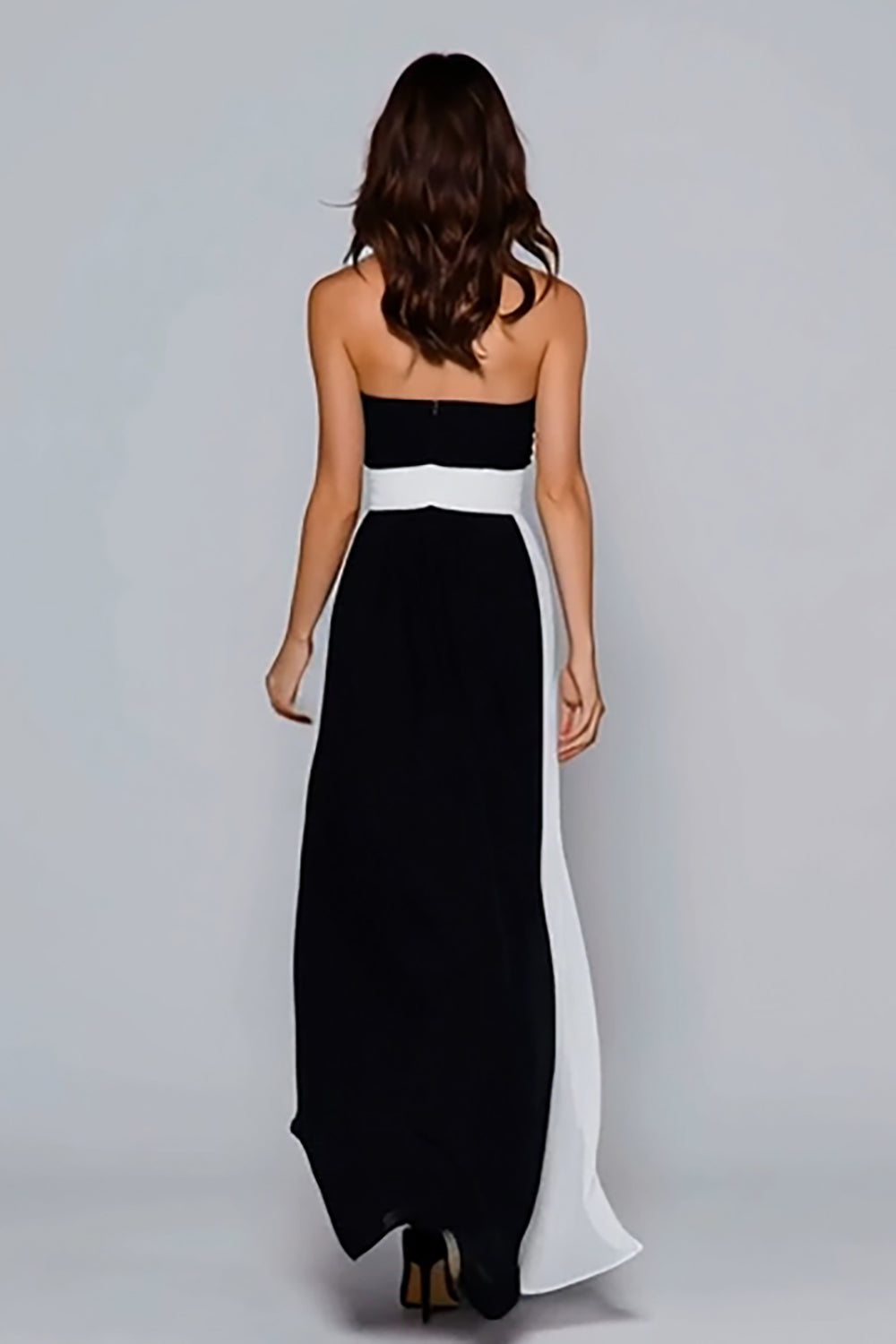 Black and White A Line Strapless Long Formal Dress