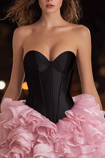 Black and Pink A Line Ruffled Short Corset Cocktail Dress