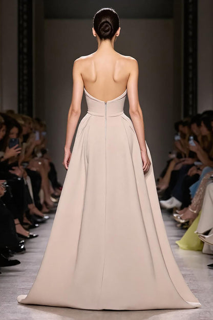 Champagne A Line Spaghetti Straps Long Evening Dress With Slit