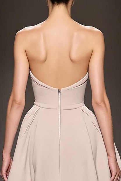 Champagne A Line Spaghetti Straps Long Evening Dress With Slit