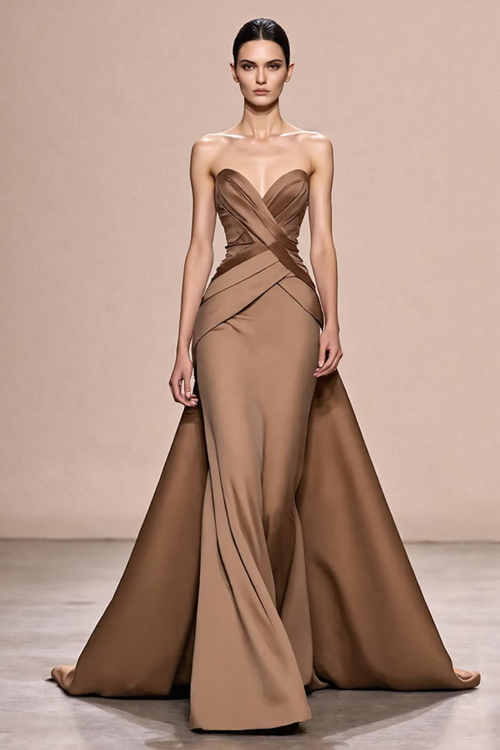 Coffee A Line Satin Strapless Evening Dress