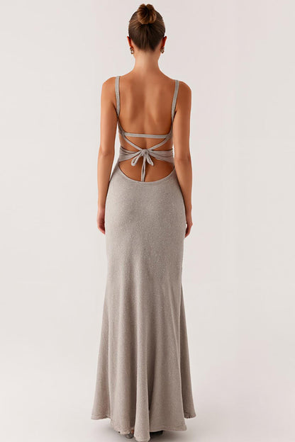 Grey Spaghetti Straps Lace Up Back Mermaid Formal Dress