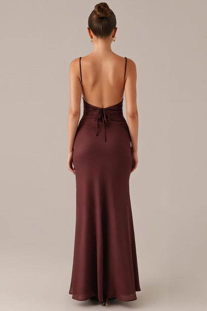 Plum Spaghetti Straps Sheath Formal Dress