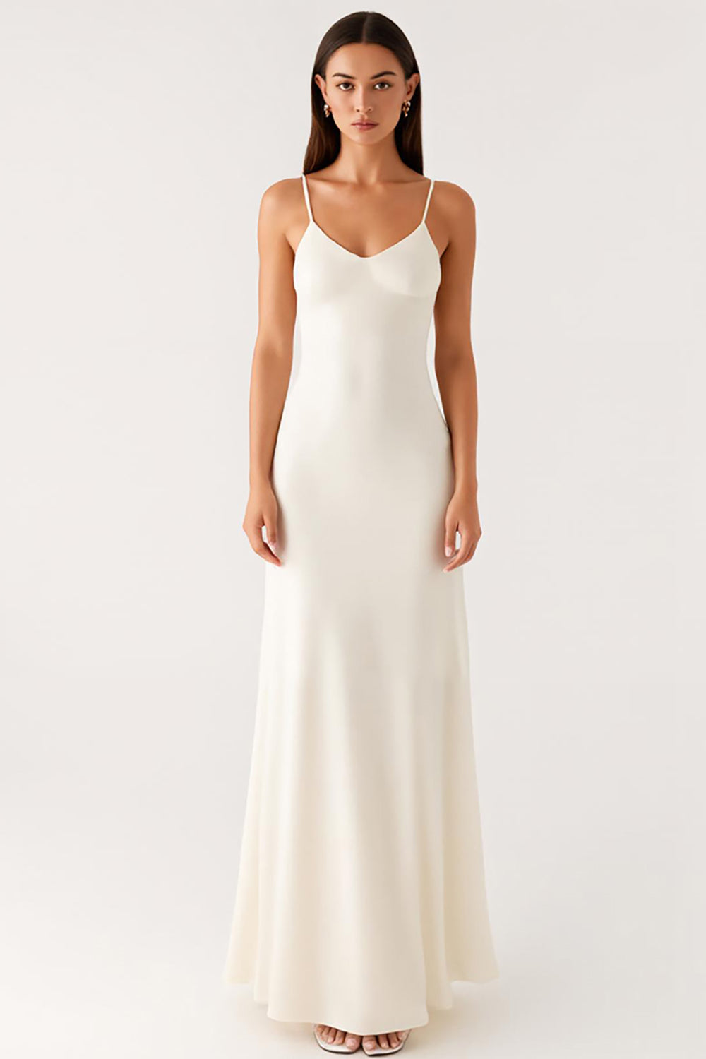 Sheath Ivory Spaghetti Straps Backless Formal Dress