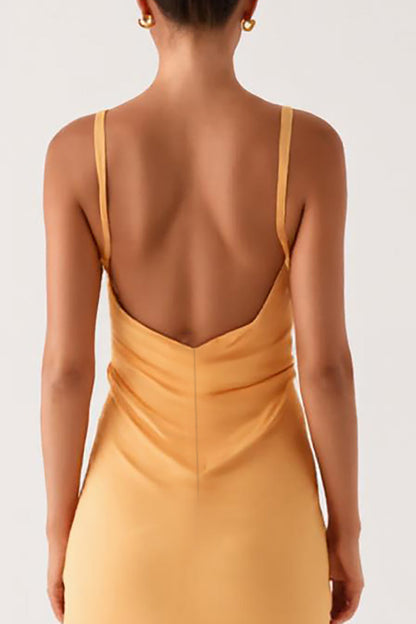 Light Yellow Cut Out Spaghetti Straps Sheath Formal Dress