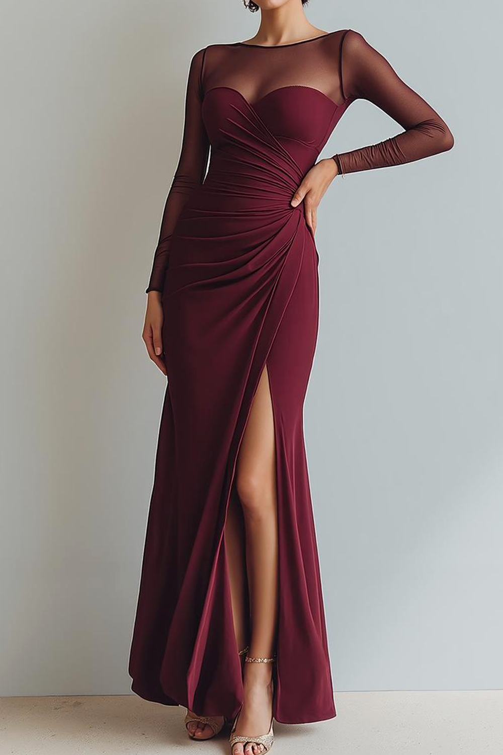 Cabernet Bateau Neck Mermaid Formal Dress