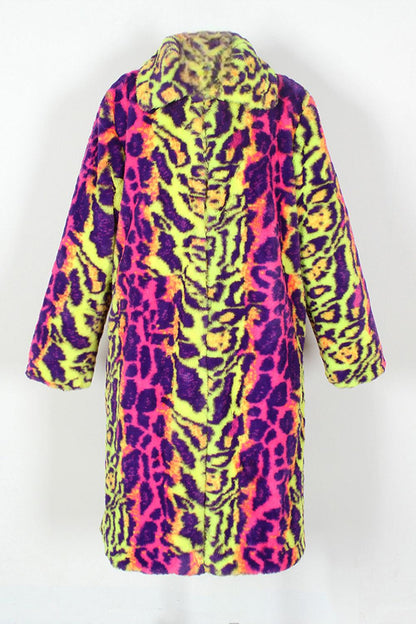 Colorful Leopard Long Faux Fur Winter Men's Coat