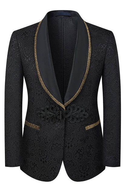 Jacquard Black Shawl Lapel 3 Pieces Prom Suits