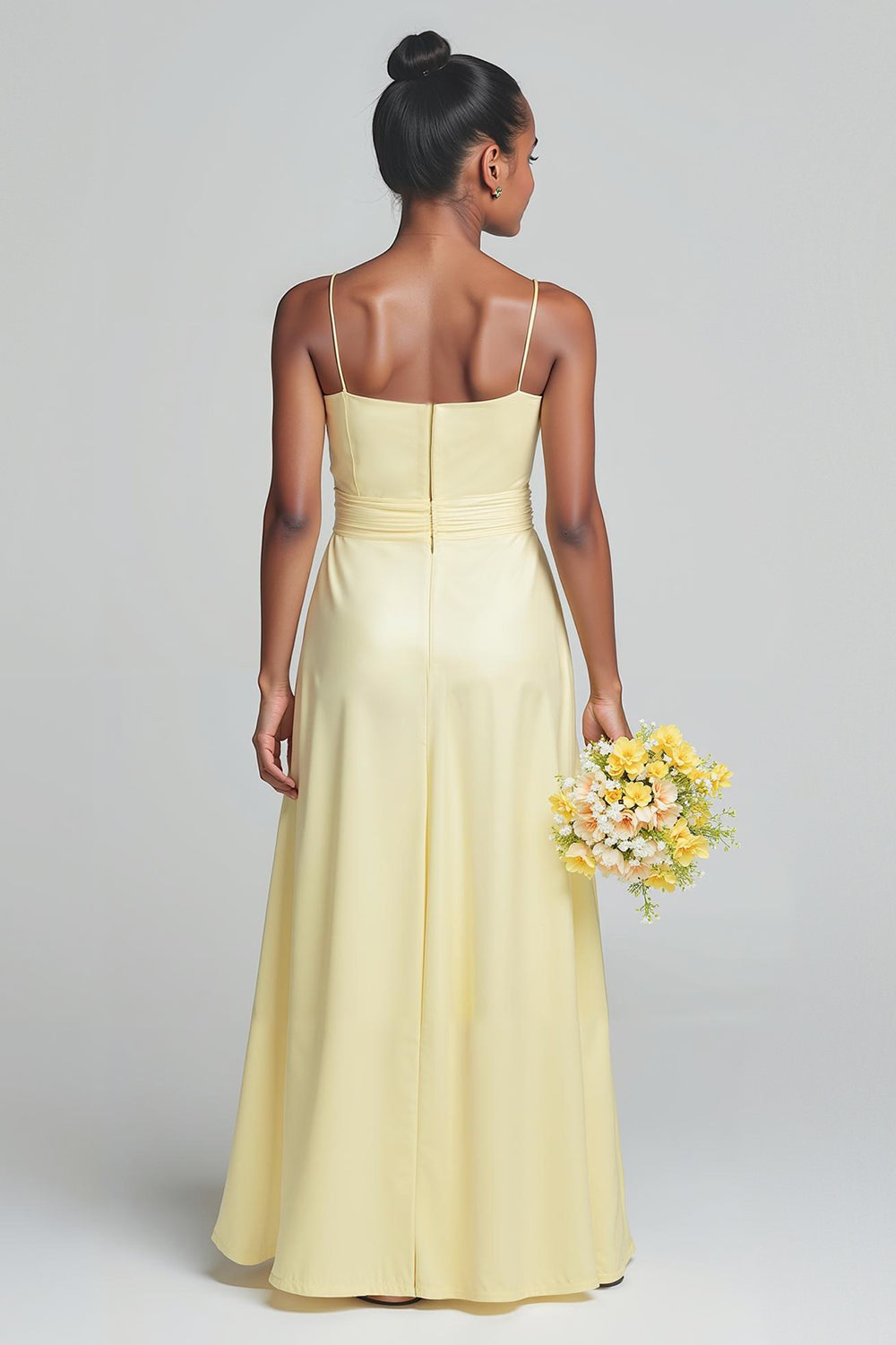 Daffodil Satin Spaghetti Straps Long Junior Bridesmaid Dress