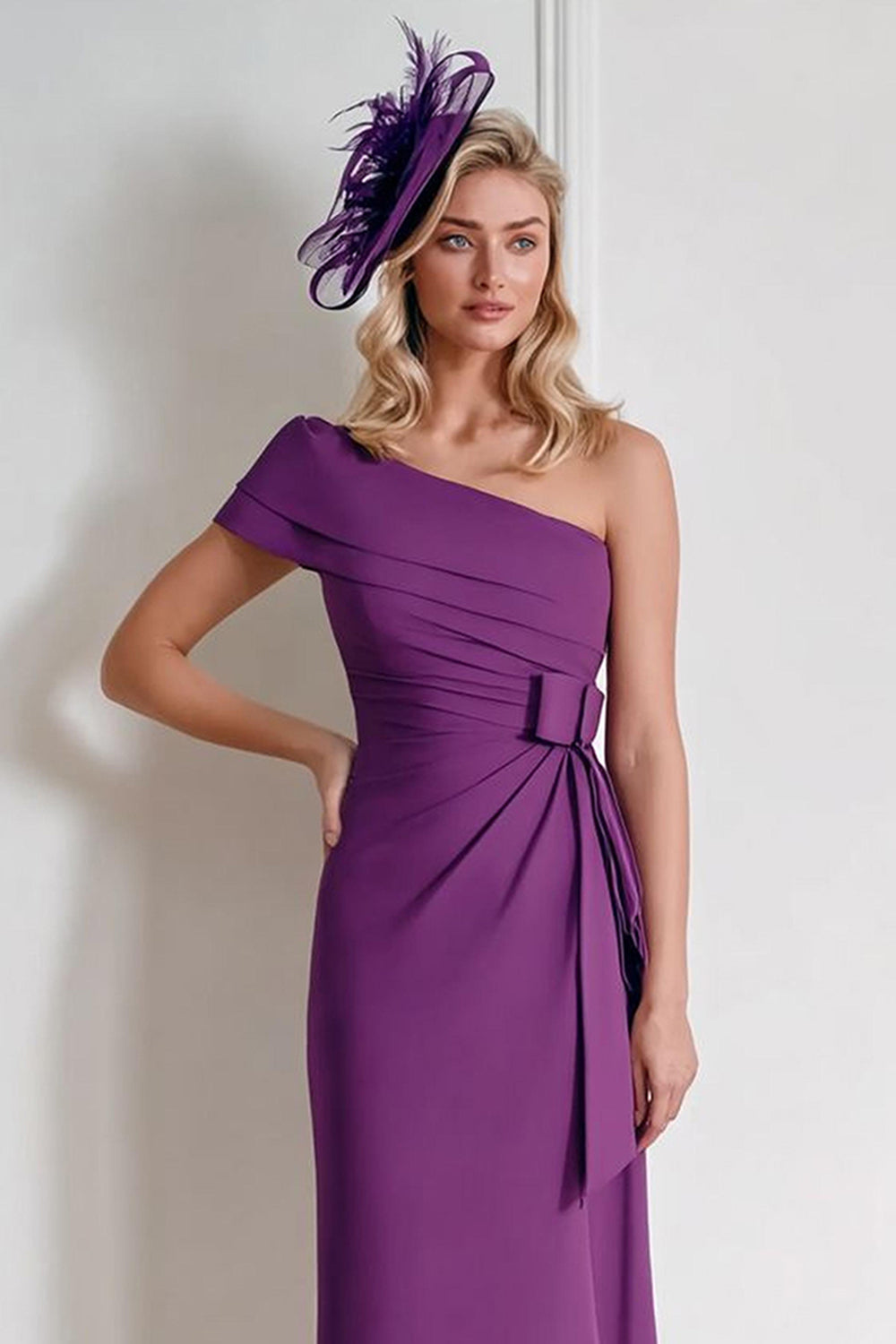 Grape Chiffon One Shoulder Sheath Ruched Mother of the Bride Dress