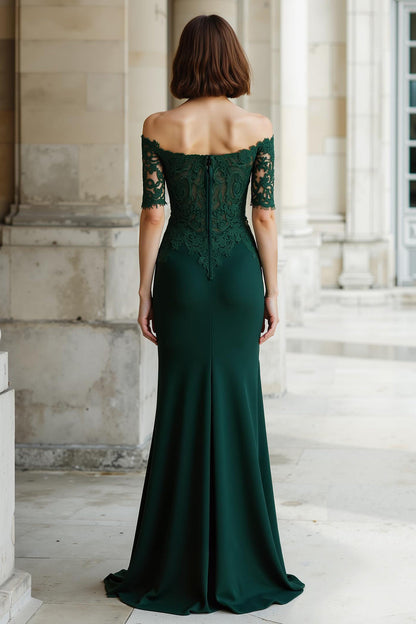 Pine Mermaid Off the Shoulder Maxi Mother of the Bride Dress with Lace