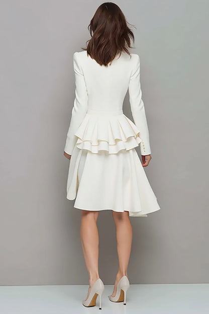 Ivory V Neck Ruffled A Line Midi Work Dress