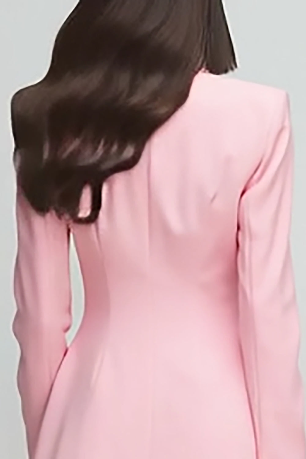 Pink Peak Lapel A Line Satin Double Breasted Short Work Dress with Sleeves